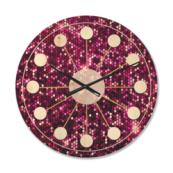 Designart 'Pink Sparkle Glitter Retro' Mid-Century Modern Wood Wall Clock