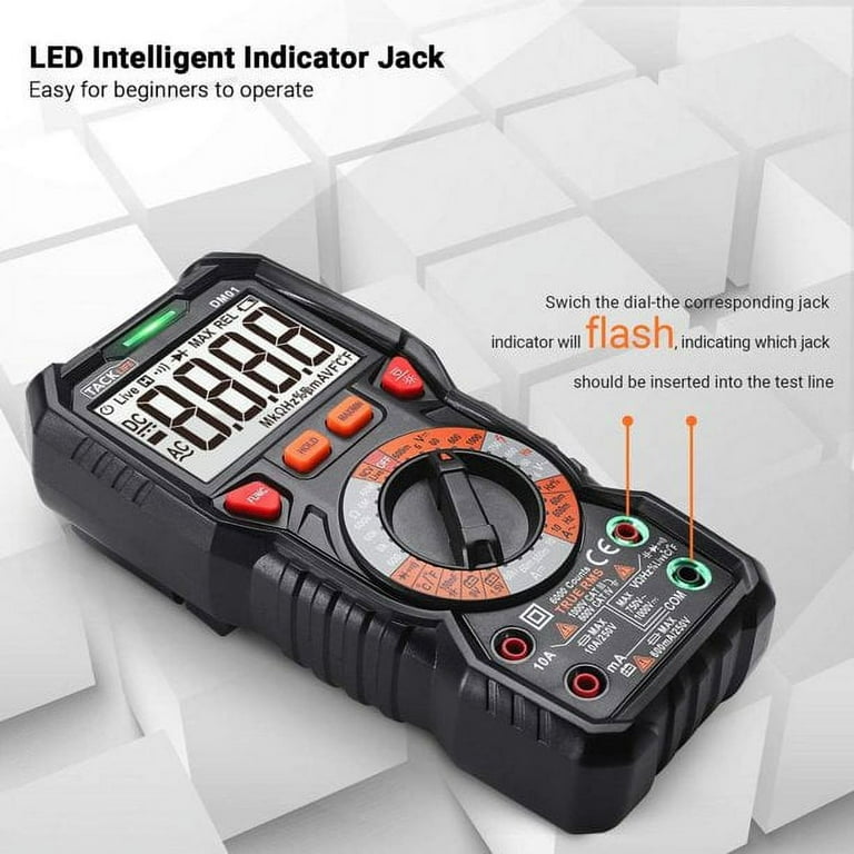 Tacklife TRMS 6000 Counts Digital Multimeter with LED Intelligent Indicator  Jack 