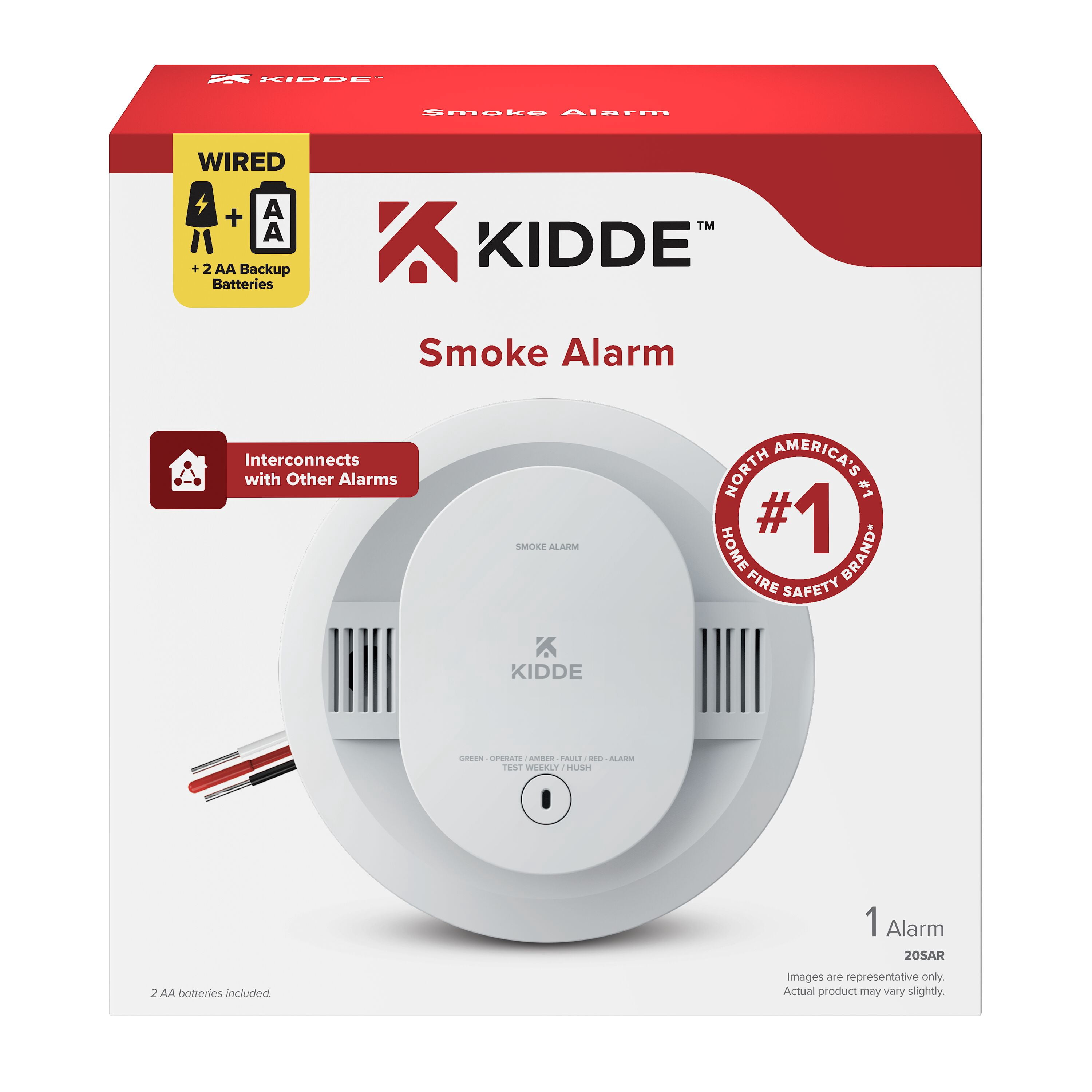 Kidde Hardwired Photoelectric Smoke Detector Alarm, AA Battery Backup, 5-inch
