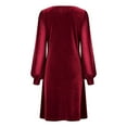 thumbnail image 5 of ClodeEU Women's Long Sleeve V Neck Velvet Mesh Sequin Embellished Dress,Fall Trendy Tunic Dress Wine,Womens Plus L, 5 of 6