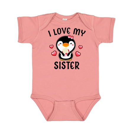 

Inktastic I Love My Sister with Cute Penguin and Hearts Gift Baby Girl Bodysuit