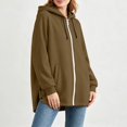 thumbnail image 6 of Women Hoodie Jacket Sevevn Hooded Full Zip Longline Fit Fleece Fabric Side Snap Buttons Side Pockets Long Sleeve Outerwear For Daily Casual Wear, 6 of 9