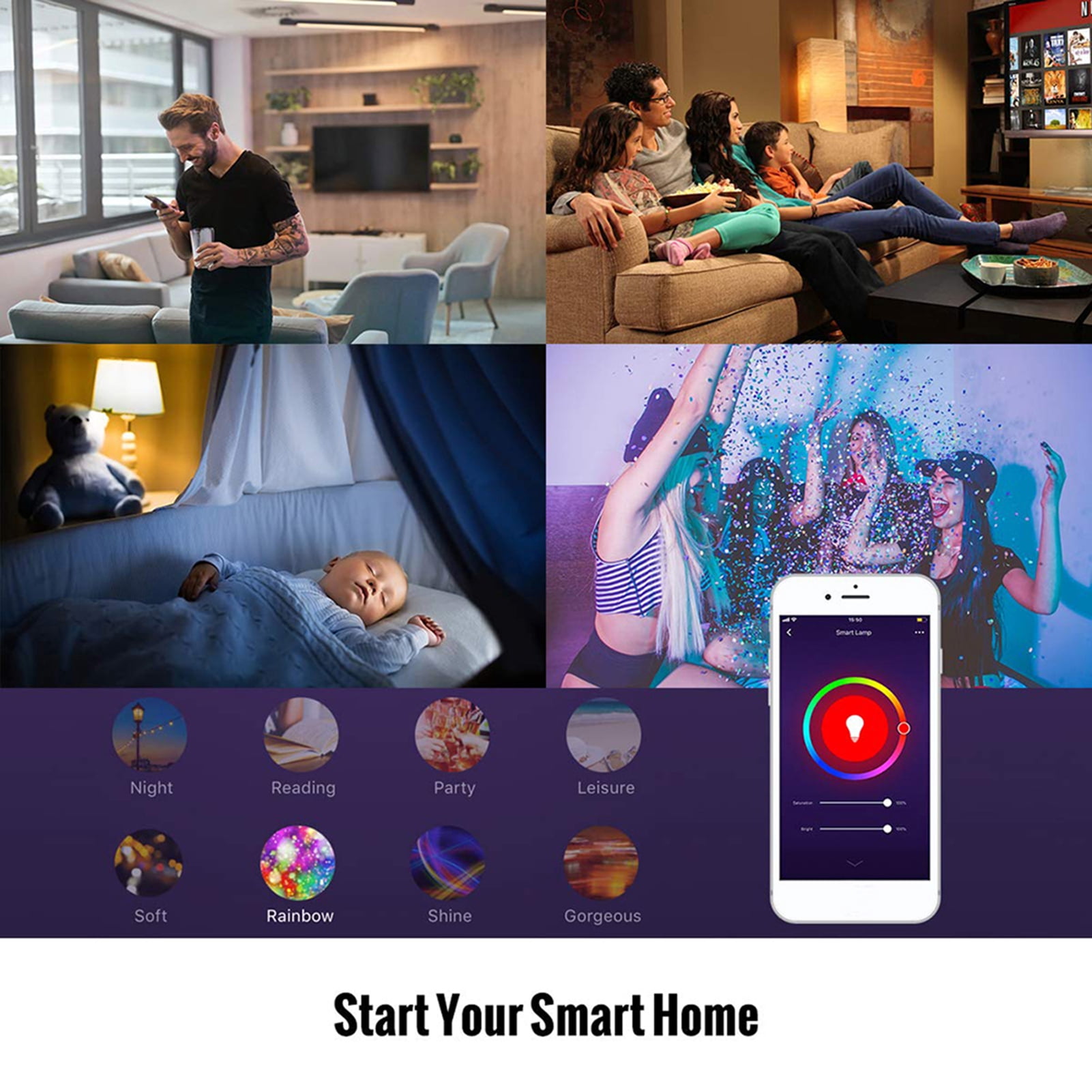 BIMZUC WiFi Smart Bulb RGB+W+C LED Candle Bulb 5W E12 Dimmable Light Tuya Remote Voice Control Compatible 3 Pack
