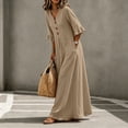 thumbnail image 6 of Dvprdro Womens Casual Flowy V Neck 3/4 Sleeve Ruffle Hem Maxi Dress Button Front Solid A Line Beach Vacation Long Dress, 6 of 10