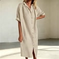 thumbnail image 2 of Purcolt Oversized Linen Dress for Women, Casual Buttons Down Roll-up Sleeve T Shirt Dress Loose Fit Flowy Maxi Long Dress Loungewear, 2 of 5