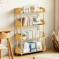 thumbnail image 2 of OUTONLIFE 4-Tier Wooden Bookshelf, 45" Tall Bookshelf, Independent Plant and Flower Stand, Modern Open Bookcase, Ideal Ladder-style Bookshelf for Office, Study, Bedroom, Bathroom, Wood Color, 2 of 9