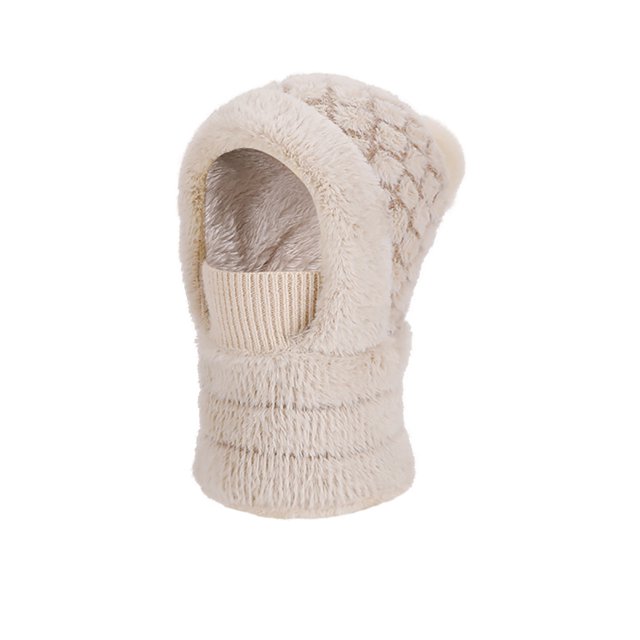 Gorro de invierno cálido con capucha, bufanda, mascarilla, gorro para mujer para ciclismo al aire libre con forro polar y protección para las orejas, gorro de lana de punto para mujer