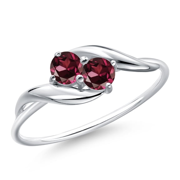 Gem Stone King 10K White Gold Round Red Rhodolite Garnet Ring for Women (0.44 Cttw, Round 3.5MM, Gemstone January Birthstone, Size 8)