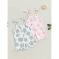 thumbnail image 4 of Yunliwuli Toddler Girls Jumpsuit Ruffles Sleeveless Flower Print Lacing Strap Summer Shorts Playsuit Bodysuits, 4 of 10