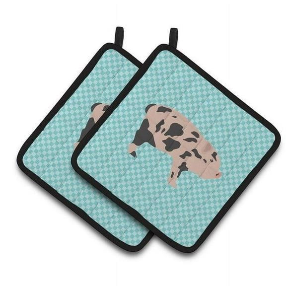Caroline's Treasures Mini Miniature Pig Blue Check Pair of Pot Holders