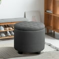 thumbnail image 4 of Furniliving Modern Upholstered Round Storage Ottoman Linen Footrest Stool Ottoman Bench, DarkGray, 4 of 13