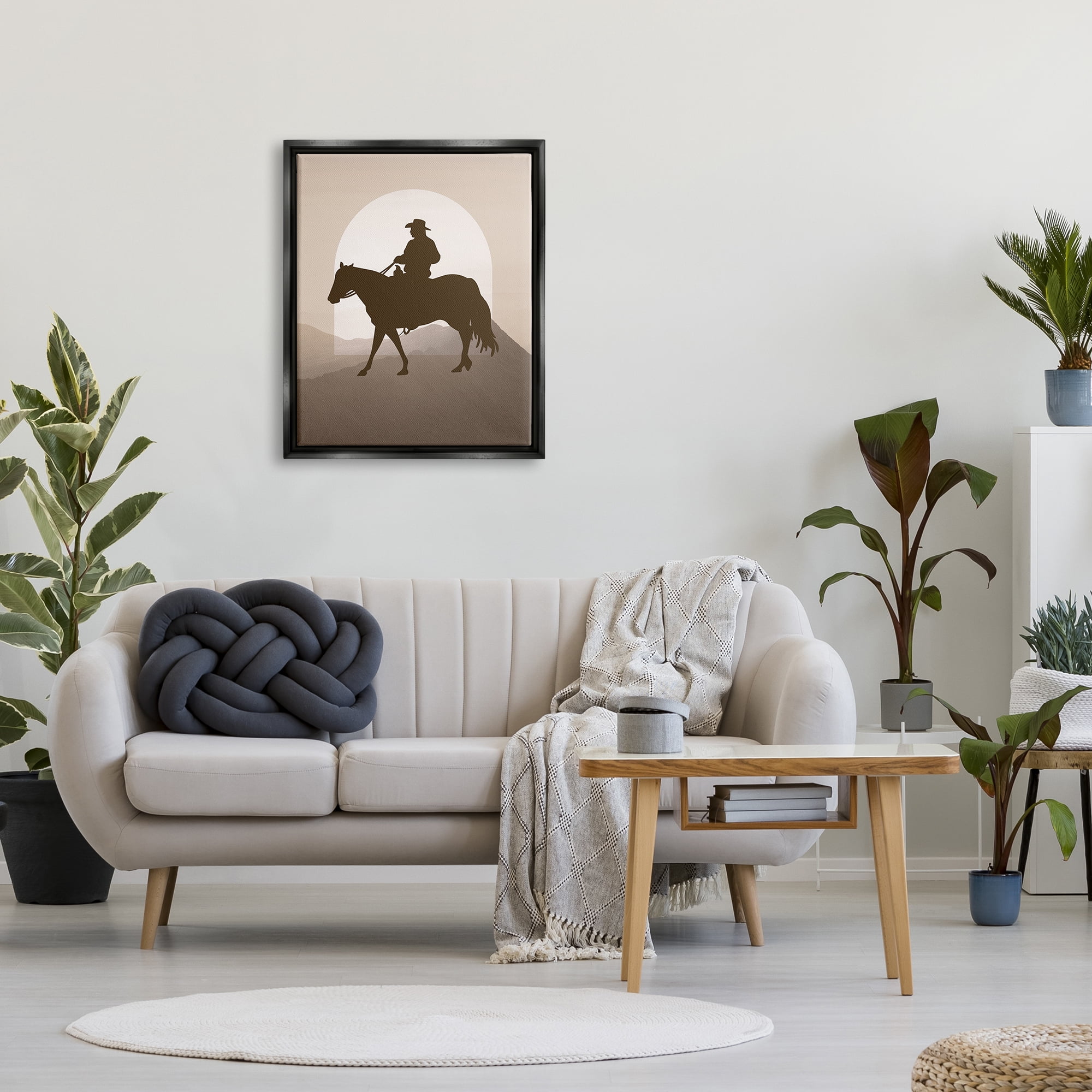 Stupell Industries Cowboy & Mountains Animals & Insects Painting Black Floater Framed Canvas Art Print Wall Art, 25 x 31