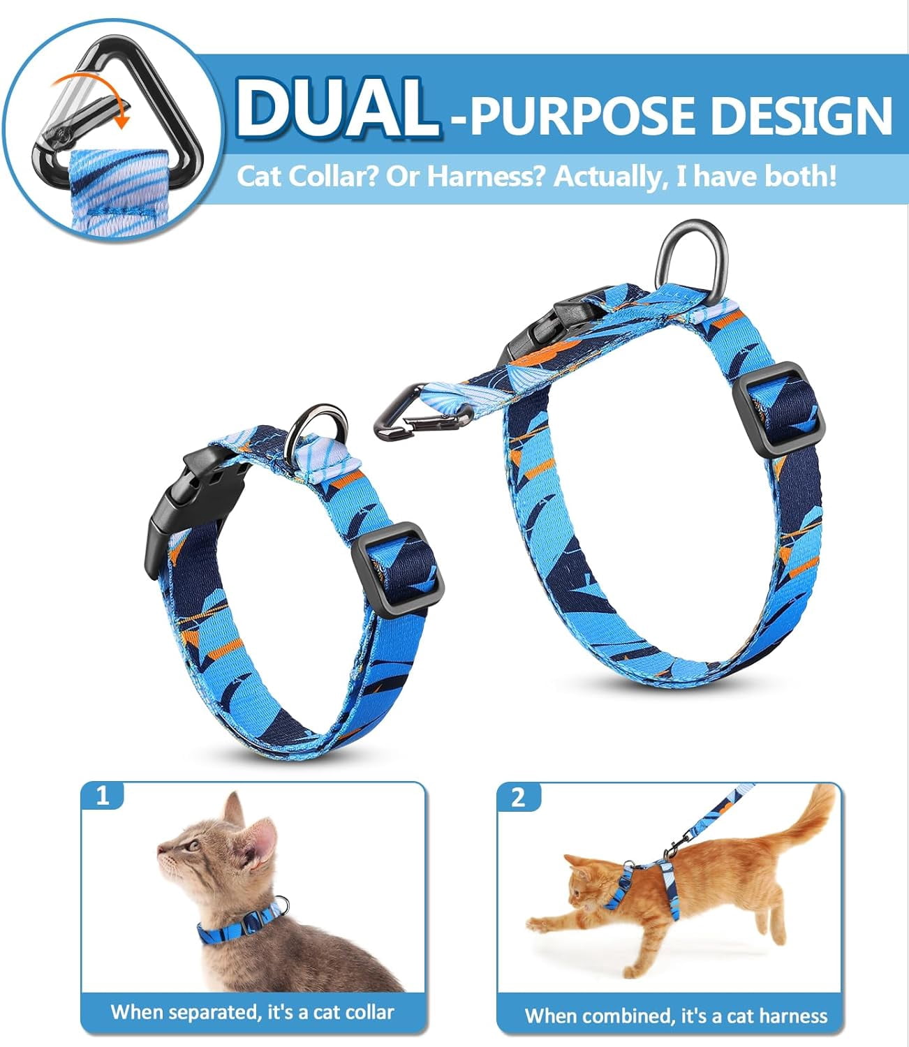 Cat Harness and Leash Set, Escape Proof [3 in 1 Adjustable & Lightweight] Cat Harness, Safe Kitten Harness for Large Cats Comfortable Soft, Easy to Wear, Walking Outdoor Travel, Medium