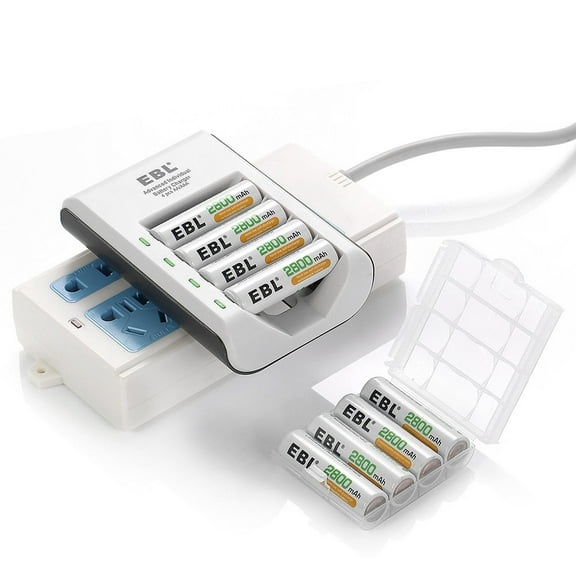 EBL Rechargeable AA Batteries (8 Pack) 2800mAh with 4 Bay Battery Charger