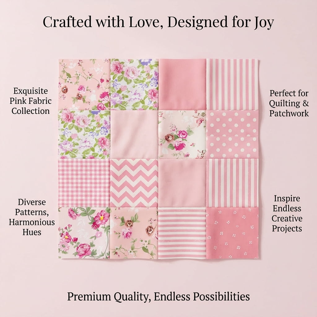 iMzoon 42Pcs Pink Precut Fabric 10" Squares with Wavy Edges | Cotton Fat Quarters for Quilting & Sewing, DIY Craft Supplies and Color Analysis Swatches - Pink