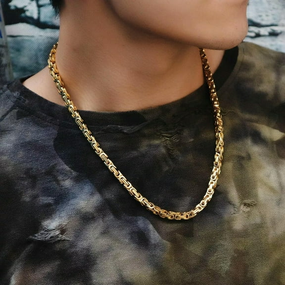 QQTDFG Fashion 6mm 22" Gold Tone Women Men Cut Byzantine Chain Stainless Steel Necklace-default