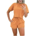 thumbnail image 3 of Bovxnpu Summer Casual Outfits For Women, 2 Piece Lounge Sets, Women's Summer Casual Solid Color Short Sleeved Shorts Two-piece Set S, 3 of 7