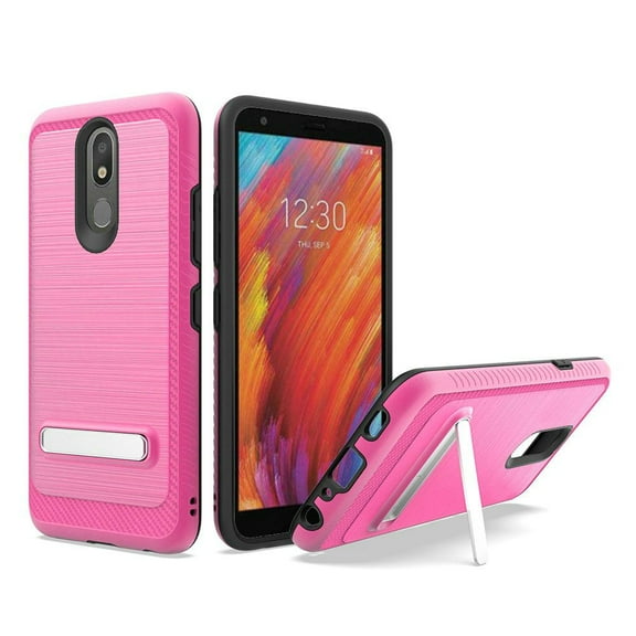 For Lg Aristo 4 Plus Escape Plus Tribute Royal Slim Brushed Hybrid With Design Edged Lining With Magnetic Kickstand - Hot Pink