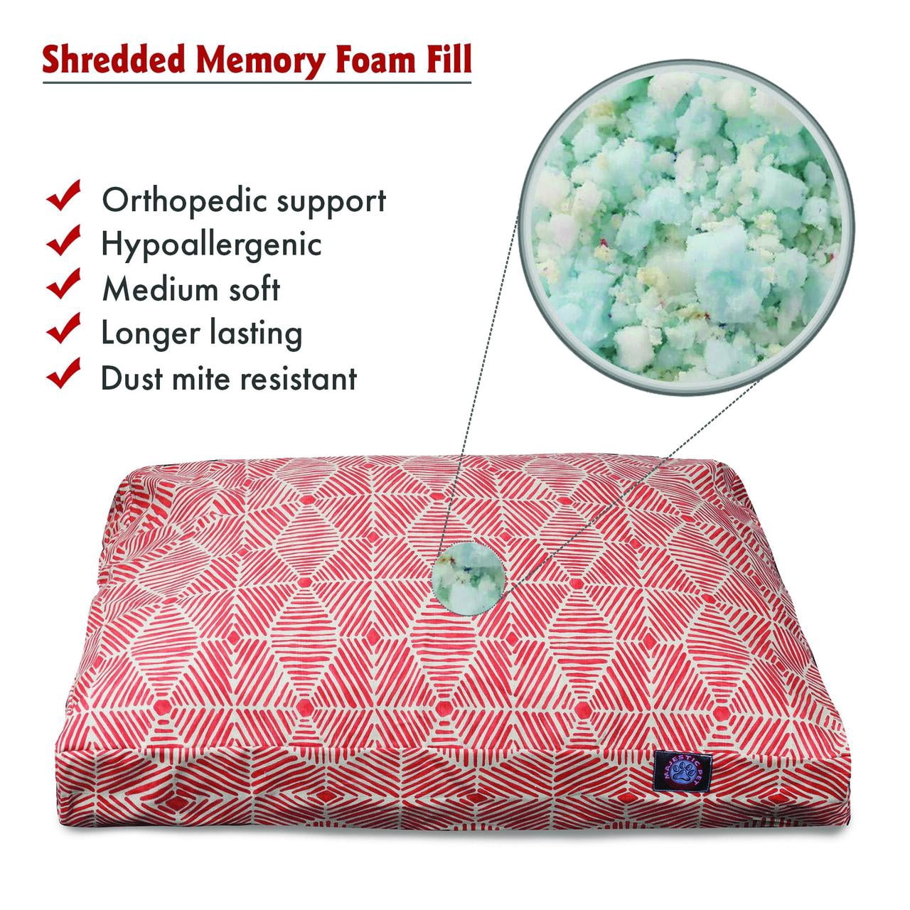Majestic Pet | Charlie Shredded Memory Foam Rectangle Pet Bed For Dogs, Removable Cover, Salmon, Medium