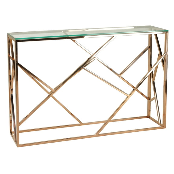 Cortesi Home Tavy Rose Gold Contemporary Glass Console Table, 48x16x31