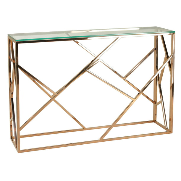 Cortesi Home Tavy Rose Gold Contemporary Glass Console Table
