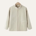thumbnail image 2 of Unisex Kids Solid Color Fleece Coat, Long Sleeve Casual Outerwear With Side Pockets Loose Fashion Daily Jacket for Boys Girls All Season Wear Beige 3-4 Years, 2 of 5