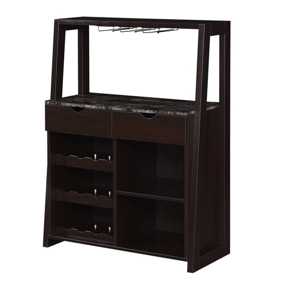 Pemberly Row Modern Wine Bar with Cabinet in Espresso Wood Finish