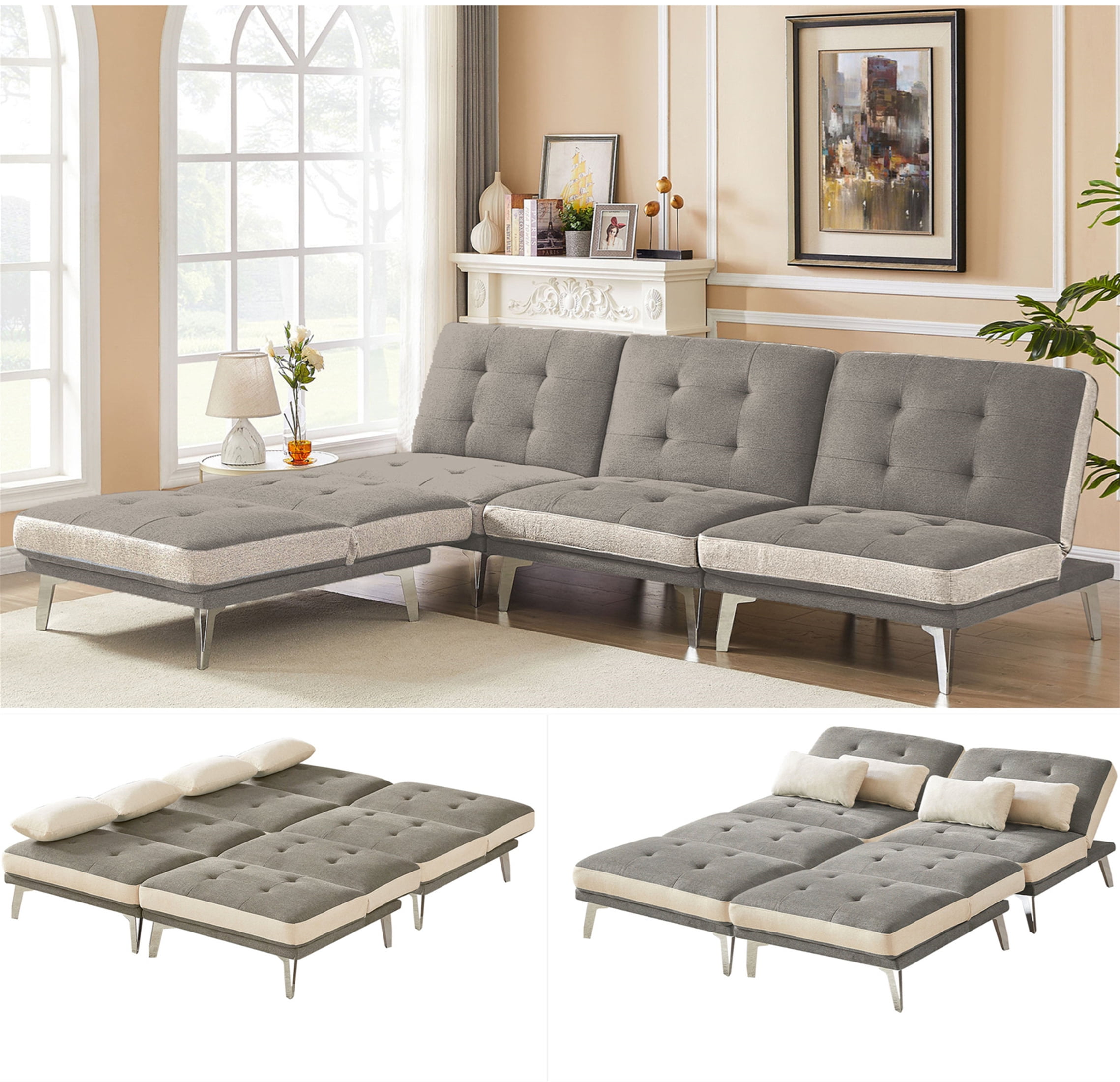 Aukfa Modular Sectional Sofa Convertible Sleeper Sofa Queen Bed