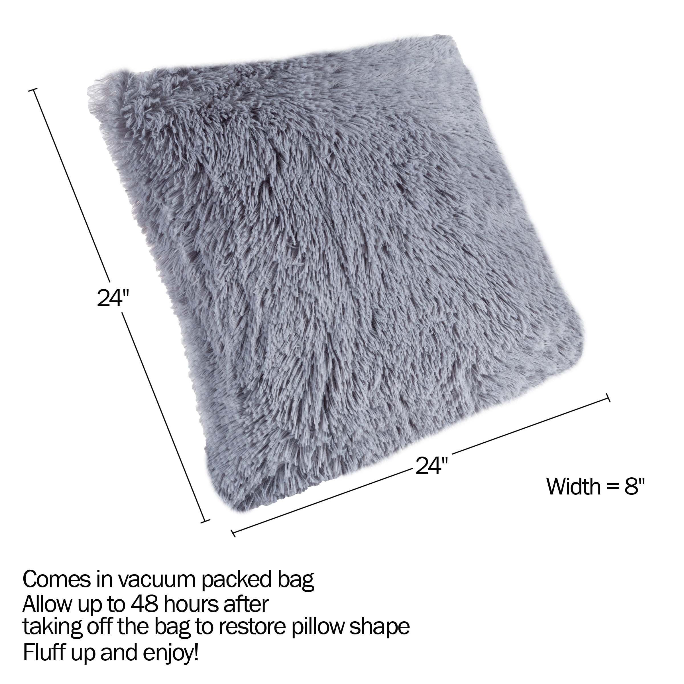 Somerset Home Faux Fur Pillow Â– 24Â” Square Cover & Insert (Gray Shag)