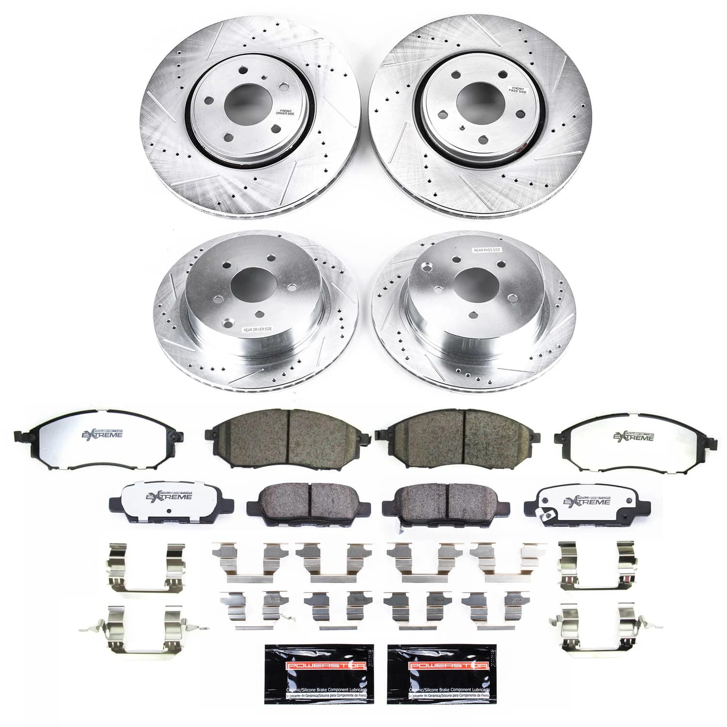 PowerStop Front and Rear Z26 Street Warrior Carbon-Fiber Ceramic Brake Pad and Drilled and Slotted Rotor Kit Fits: INFINITI Select Models K9135-26