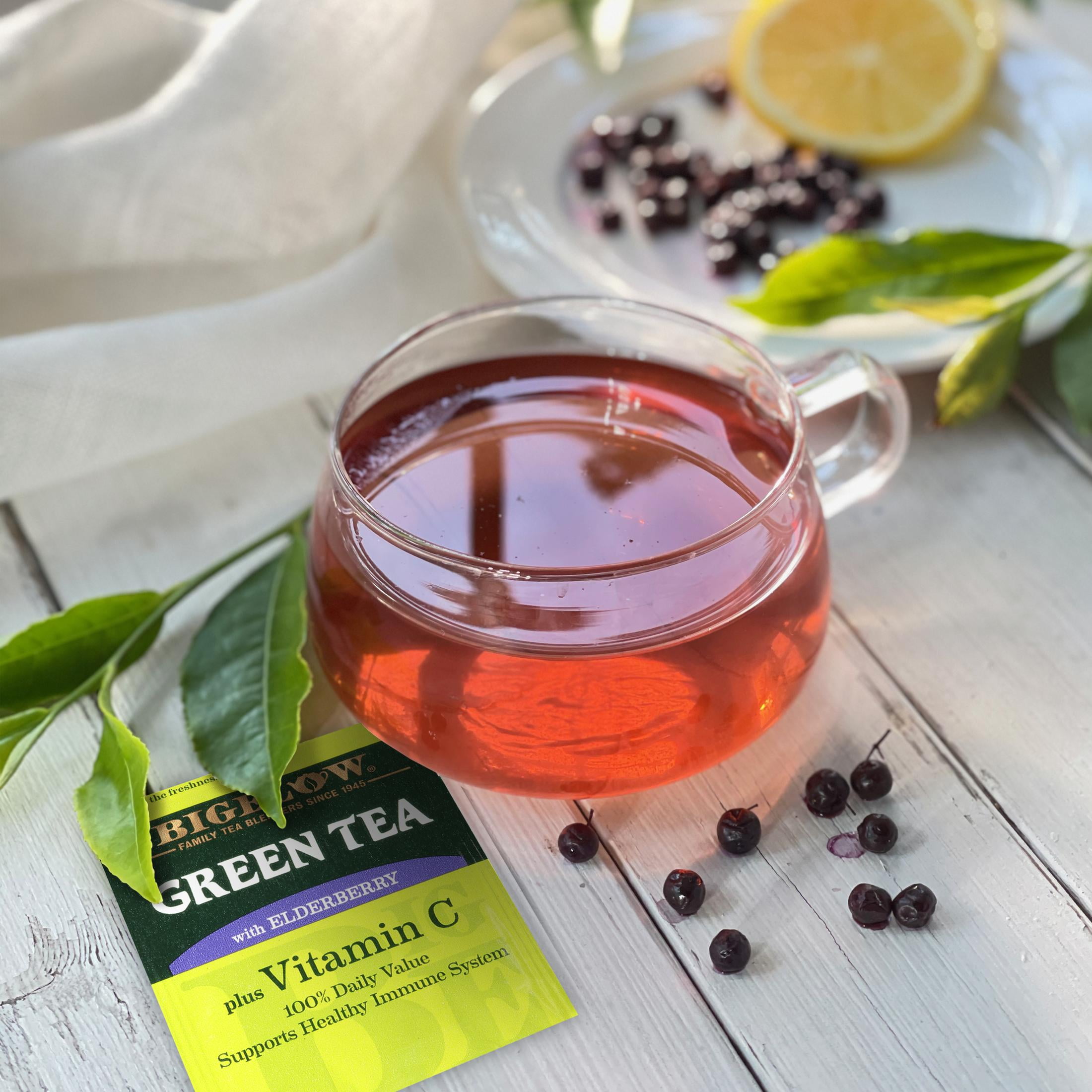 (4 pack) Bigelow Green Tea with Elderberry, Plus Vitamin C, Tea Bags, 18 Count
