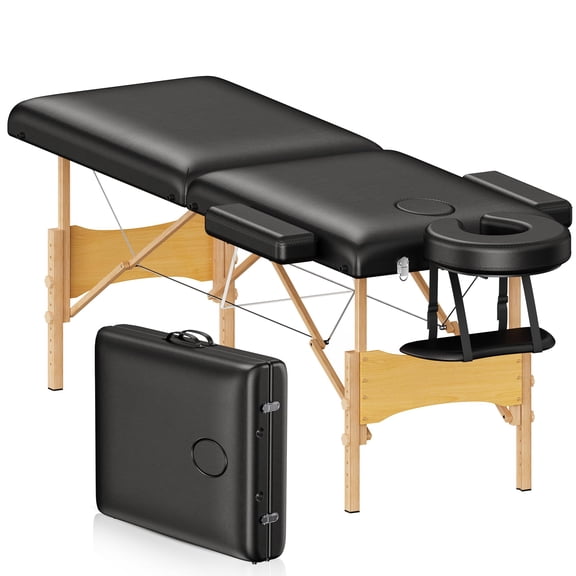 Portable Massage Table With Face Cradle Standard Black Beech Wood Foldable