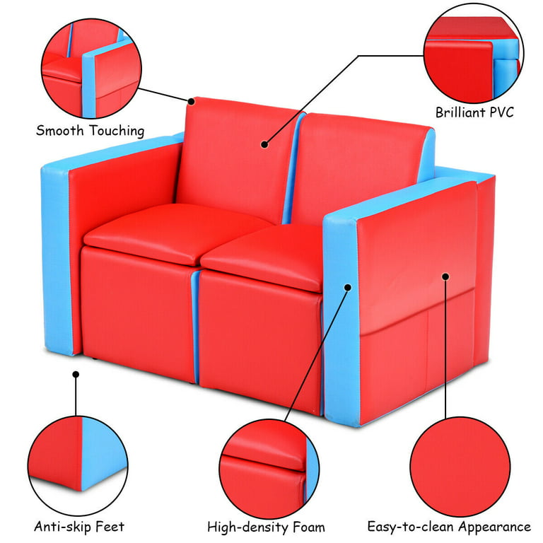 Infans Multi-functional Kids Sofa Table Chair Set 2 Seat Couch