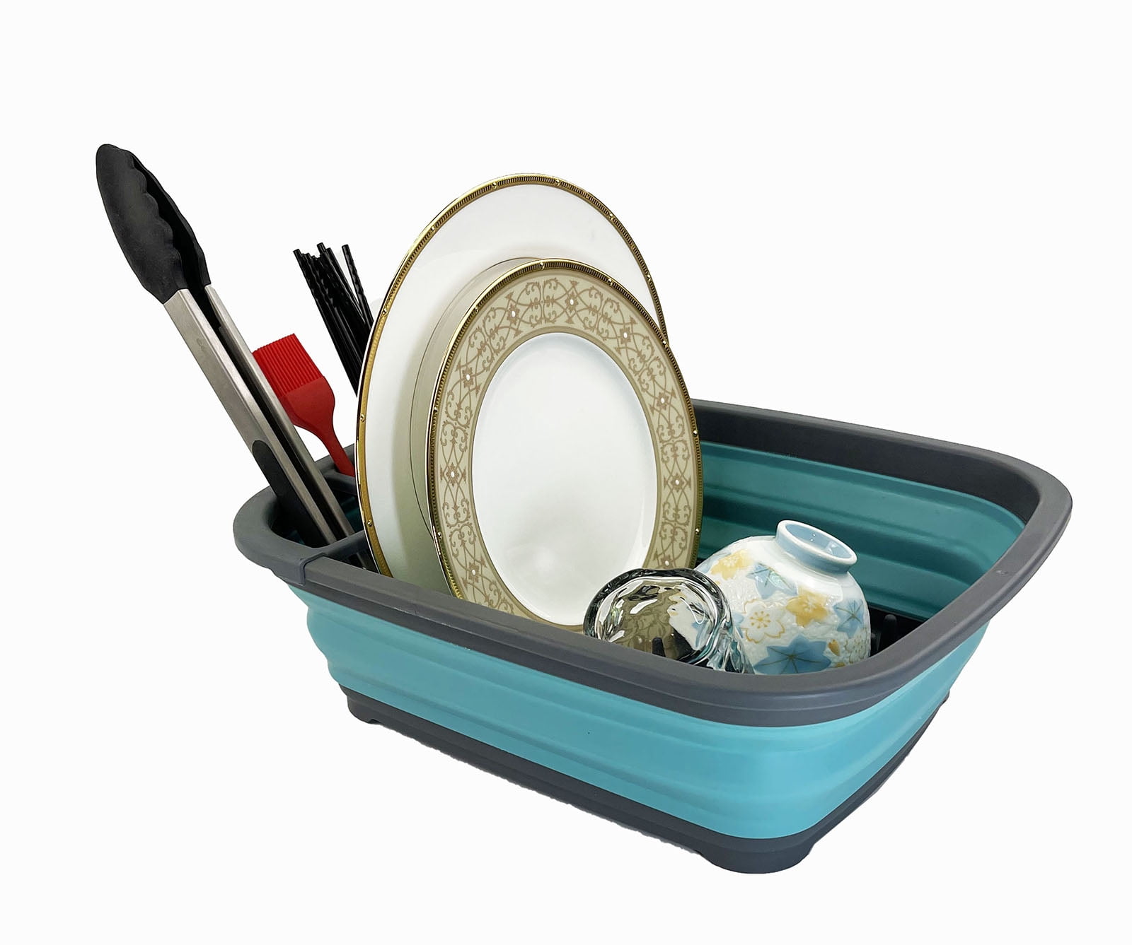 SAMMART 8L (2.11Gallons) Collapsible Plastic Dish Drainer - Foldable Drying Rack - Portable Dinnerware Organizer - Space Saving Kitchen Utensil Storage Tray