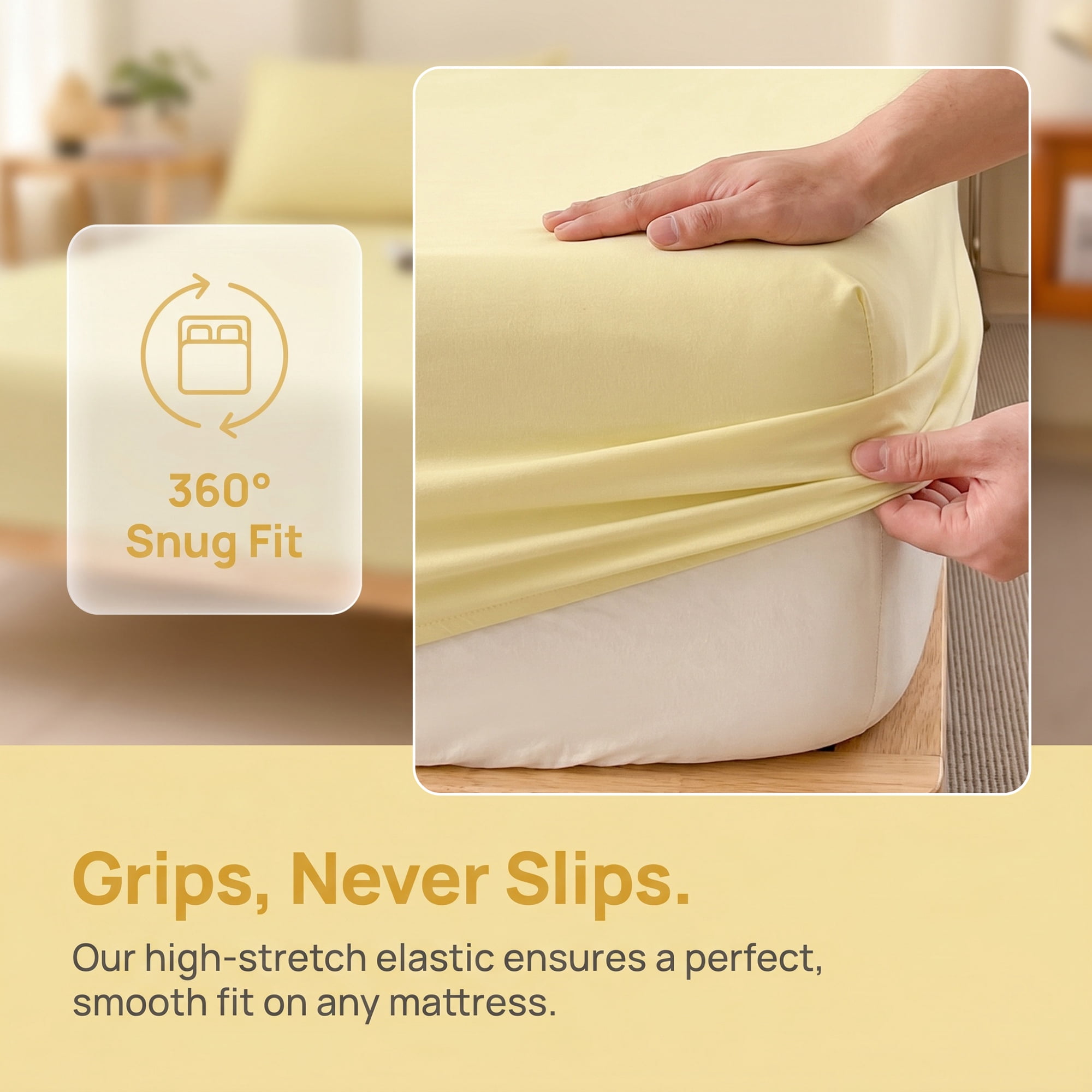 Unique Bargains Fitted Sheet Solid Cotton Bed Sheets Breathable Creamy yellow 60.2"x79.9"