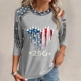 thumbnail image 4 of KDDYLITQ 250th Anniversary Tshirt for Women Independence Usa Flag 3/4 Sleeve T-Shirts Liberty 250th Birthday Vintage Tops Red White and Blue Floral Crew Neck Blouses Gray M, 4 of 5