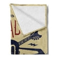 thumbnail image 2 of Classic Rock Soft Flannel Fleece Throw Blanket, Ready to Rock Saying with Flying V Guitar and Pick Vintage Print, Cozy Plush for Indoor and Outdoor Use, 60" x 80", Beige Ruby Night Blue, by Ambesonne, 2 of 5