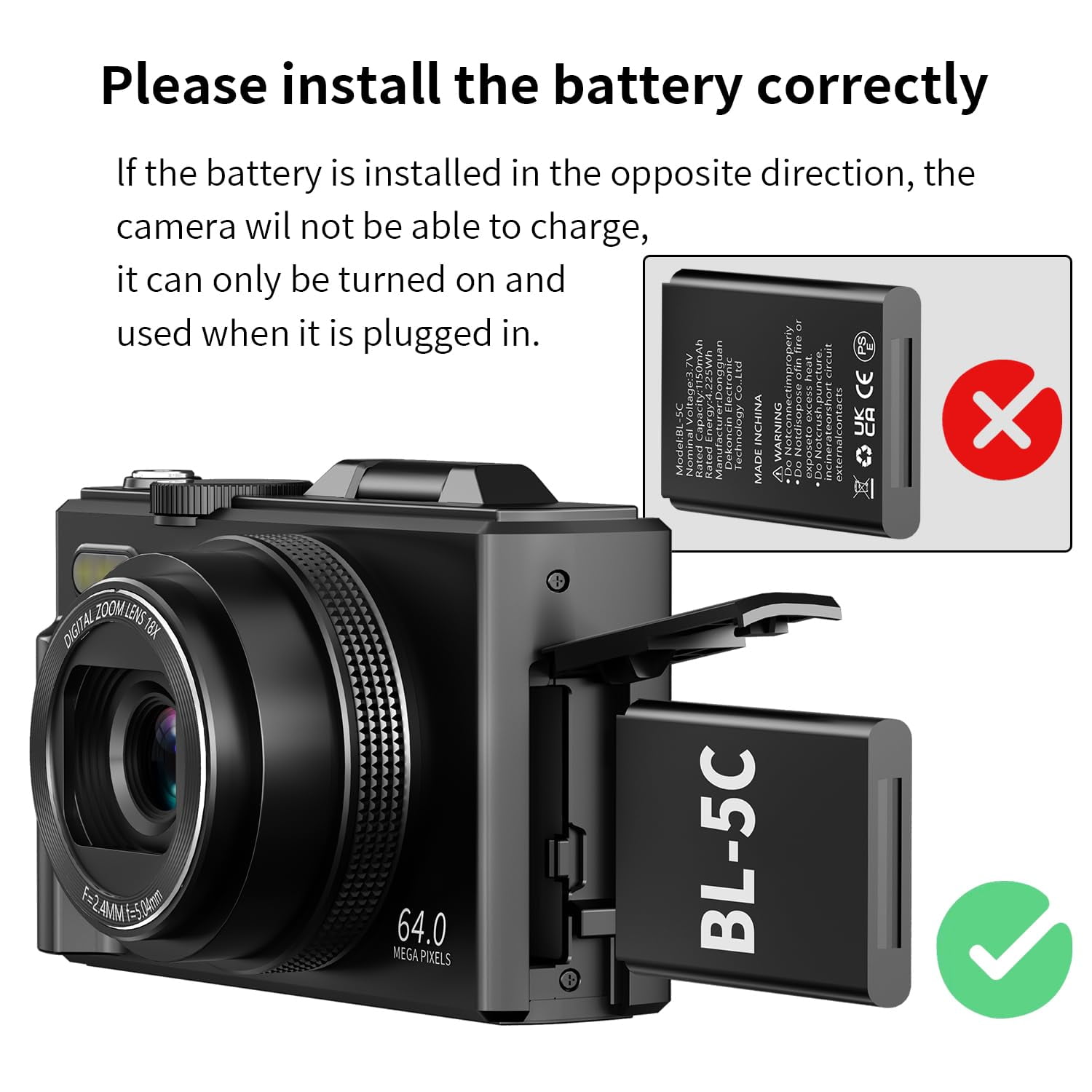Saneen Digital Camera 4K 64MP Vlogging Camera for YouTube 3''180°Flip Screen 18X Zoom Autofocus 32GB SD Card Video Cameras for Beginners