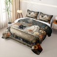thumbnail image 3 of Erosebridal Cute Bath Ghost Twin Quilt Set, Boho Autumn Floral Twin Coverlet Set for Boys Girls, Neutral Brown White Orange, 2 Pieces 1 Bedspread and 1 Pillowcase, 3 of 7
