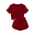 thumbnail image 6 of Vunhao Fashionable 5 - 6 Years Old Kids' Casual Short Sleeve Crew Neck Printed T - Shirt and Short Pants Two - Piece Set with Checkered and Animal Print Patterns,Wine,Size 7 T, 6 of 8