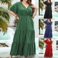 thumbnail image 5 of MaFYtyTPR Women's Plus Size Polka Dots Dress Summer Fashion V-Neck Short Sleeve Pleated Long Dresses Red XXXL, 5 of 5