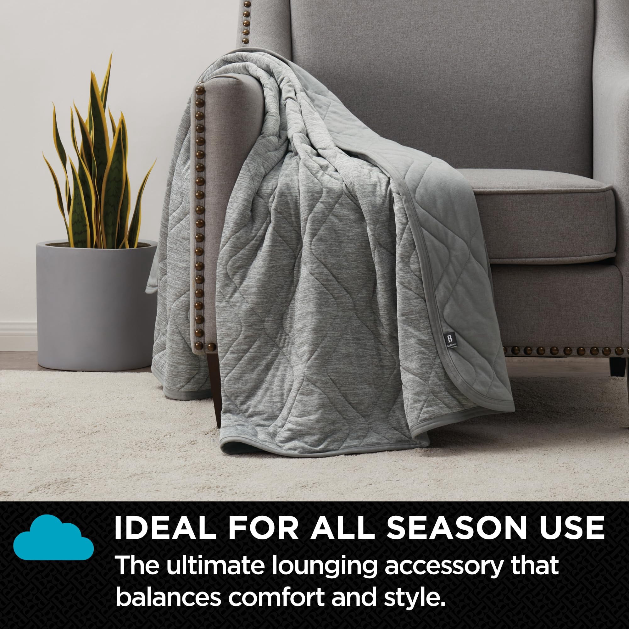 Brookstone Cooling Comfort Throw Blankets for Sleeping - Innovative Cooling Dual-Sided Throw - Oversized Cool Blanket for Hot Sleepers - Nylon and Polyethylene Blanket - Quiet Shade