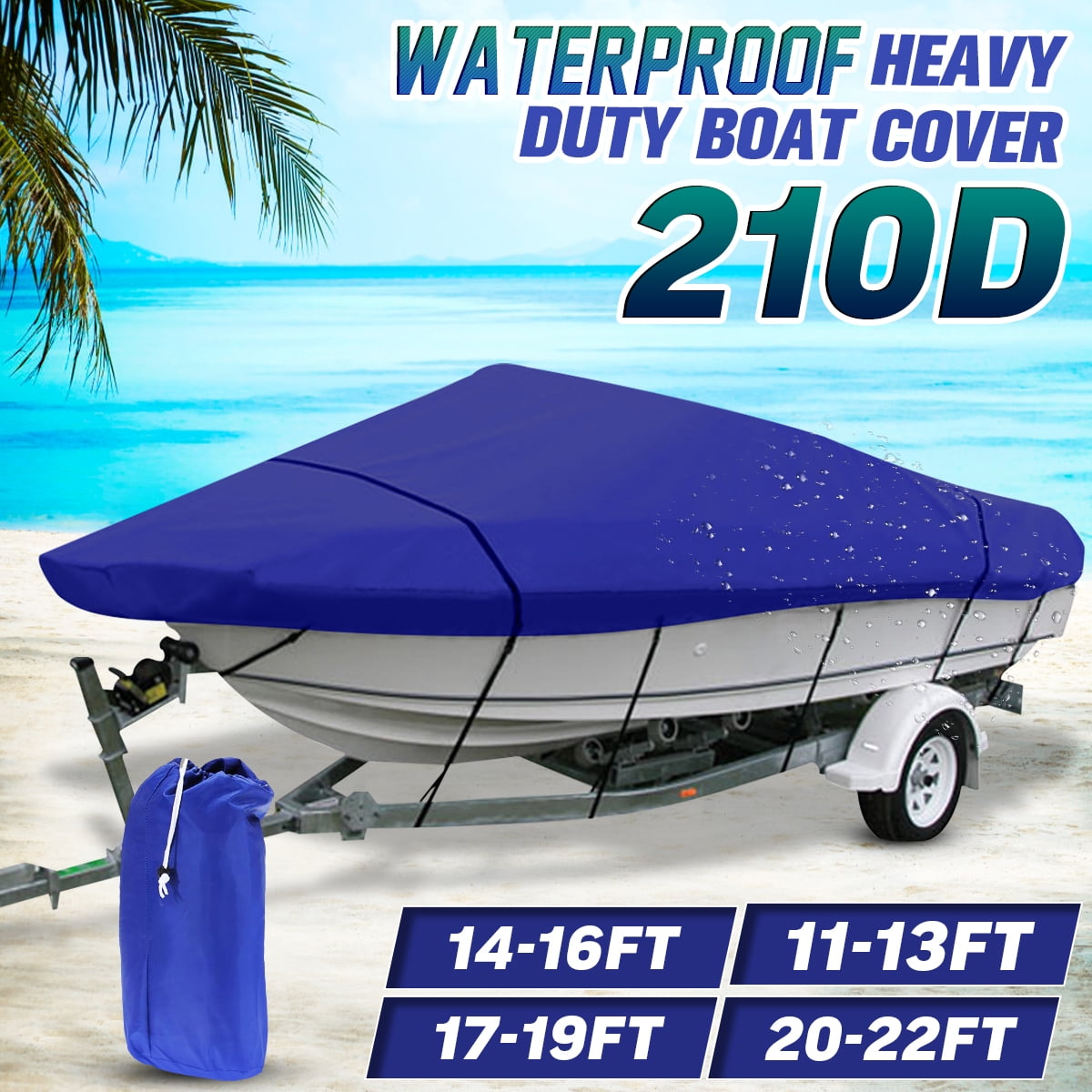 11-22ft Waterproof  Boat Cover Trailerable Ski Fish Bass V-hull Protector Blue