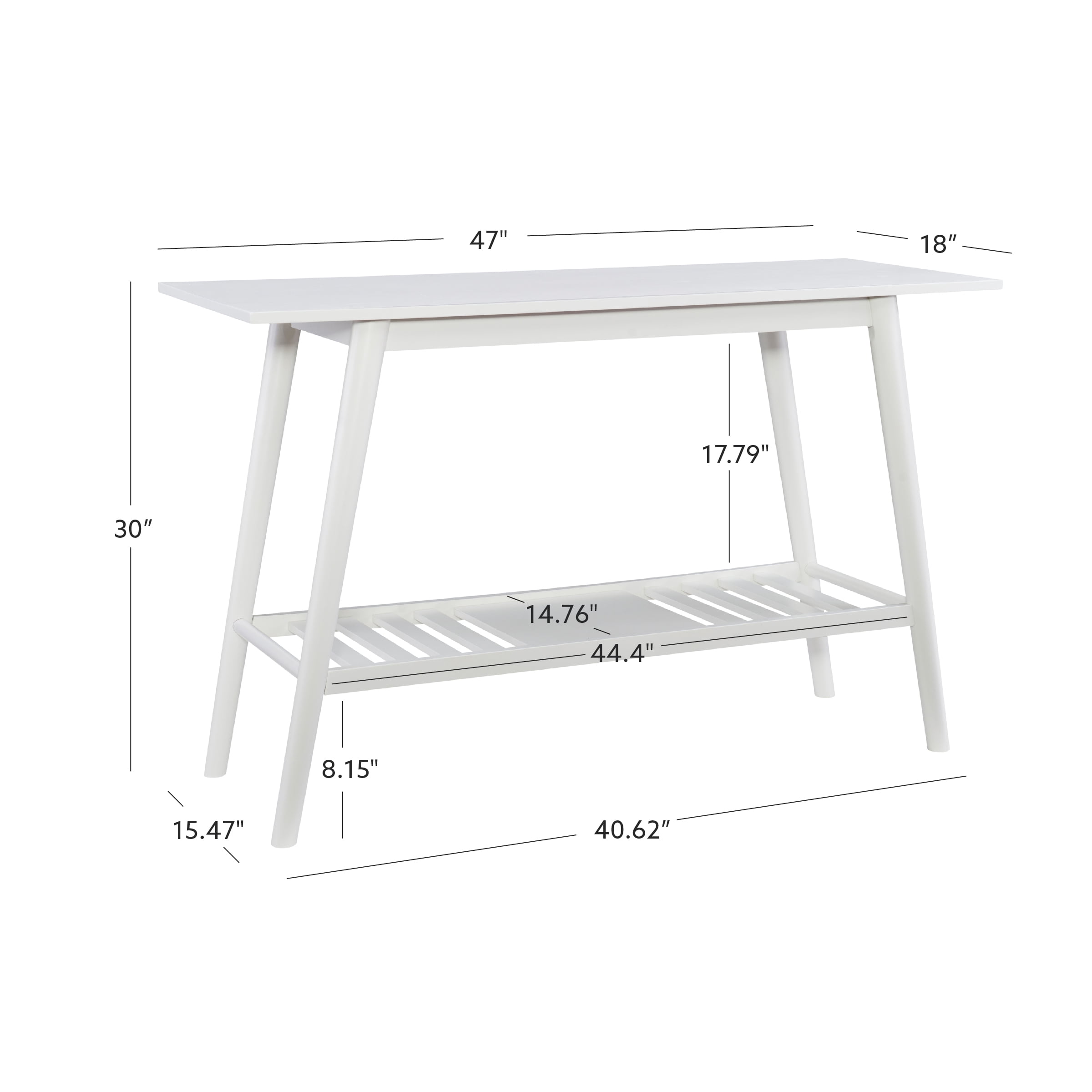 Linon Ashville Mid-Century Indoor Console Table with Shelf, White