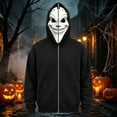 thumbnail image 2 of Halloween Ghost Mask Full Zip Hoodie, Black Pocketed Long Sleeve Sweatshirt Costume Outerwear for Men Women, 2 of 5
