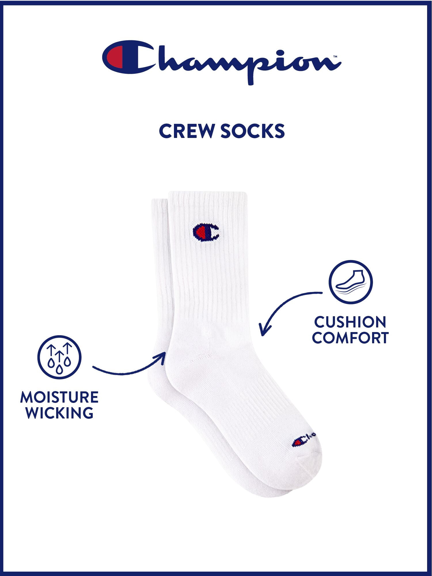 Champion Boys Cushion Performance+ Kid Crew Socks, 10 Pack, Sizes S–L