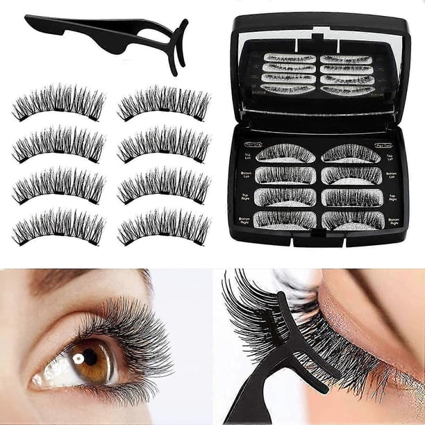 Magnetic Eyelashes Reusable 3d Magnetic False Eyelashes Fake Eye Lashes No Glue 3 Magnets Natural Look Eyelashes Extensions With Tweezers