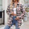 thumbnail image 4 of felwors Women's Plaid Flannel Button-Down Shirt - Oversized Long Sleeve Casual Shirt Jacket for Fall & Winter Pink, XXL, 4 of 6