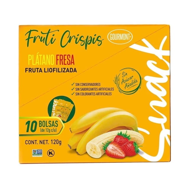 Fruta Liofilizada Gourmont Fruti Crispis Display 10 pz Plátano-Fresa 12 g