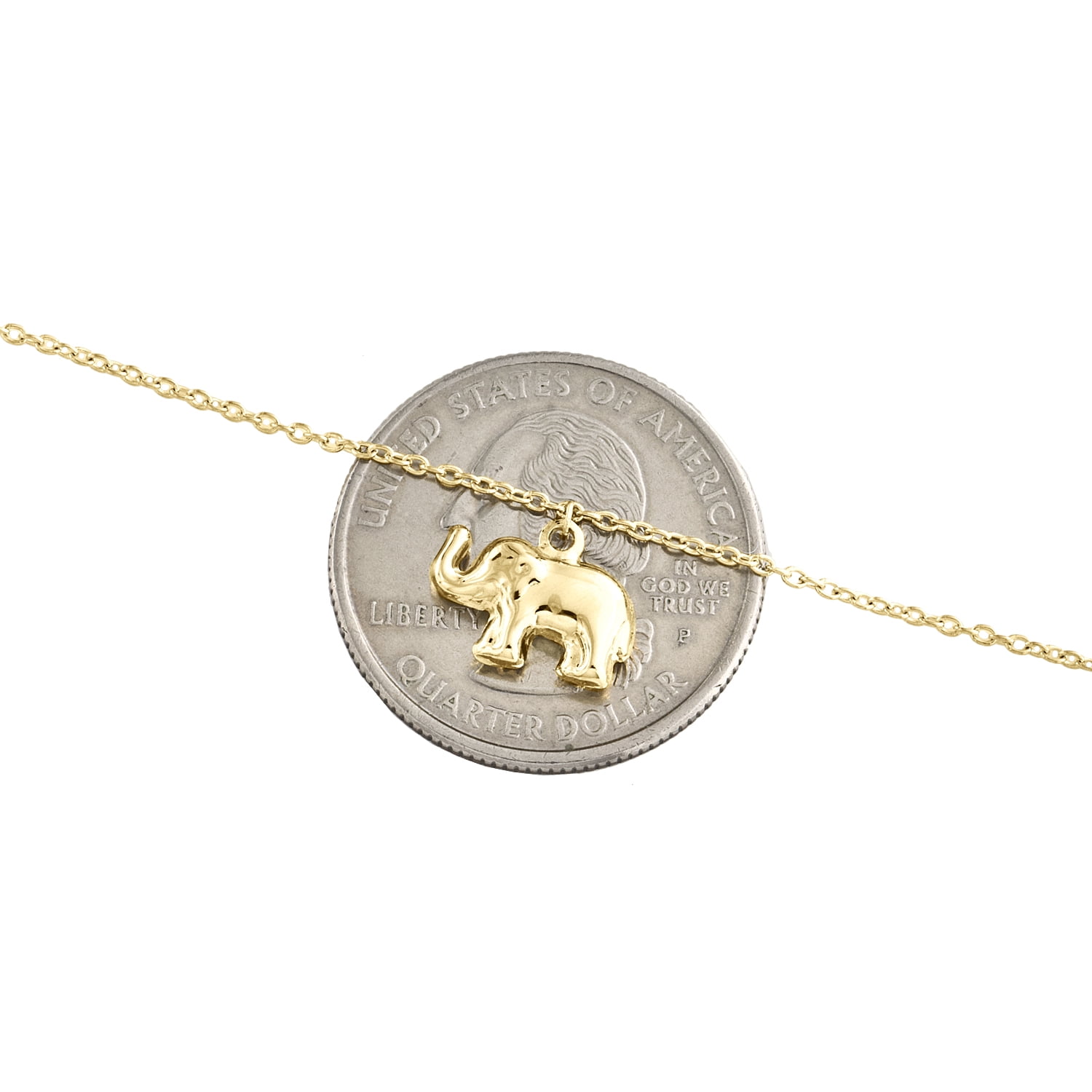 14K Yellow Gold Fancy Link Chain Statement 10mm Elephant Charm Anklet 9"+ 1" Ext